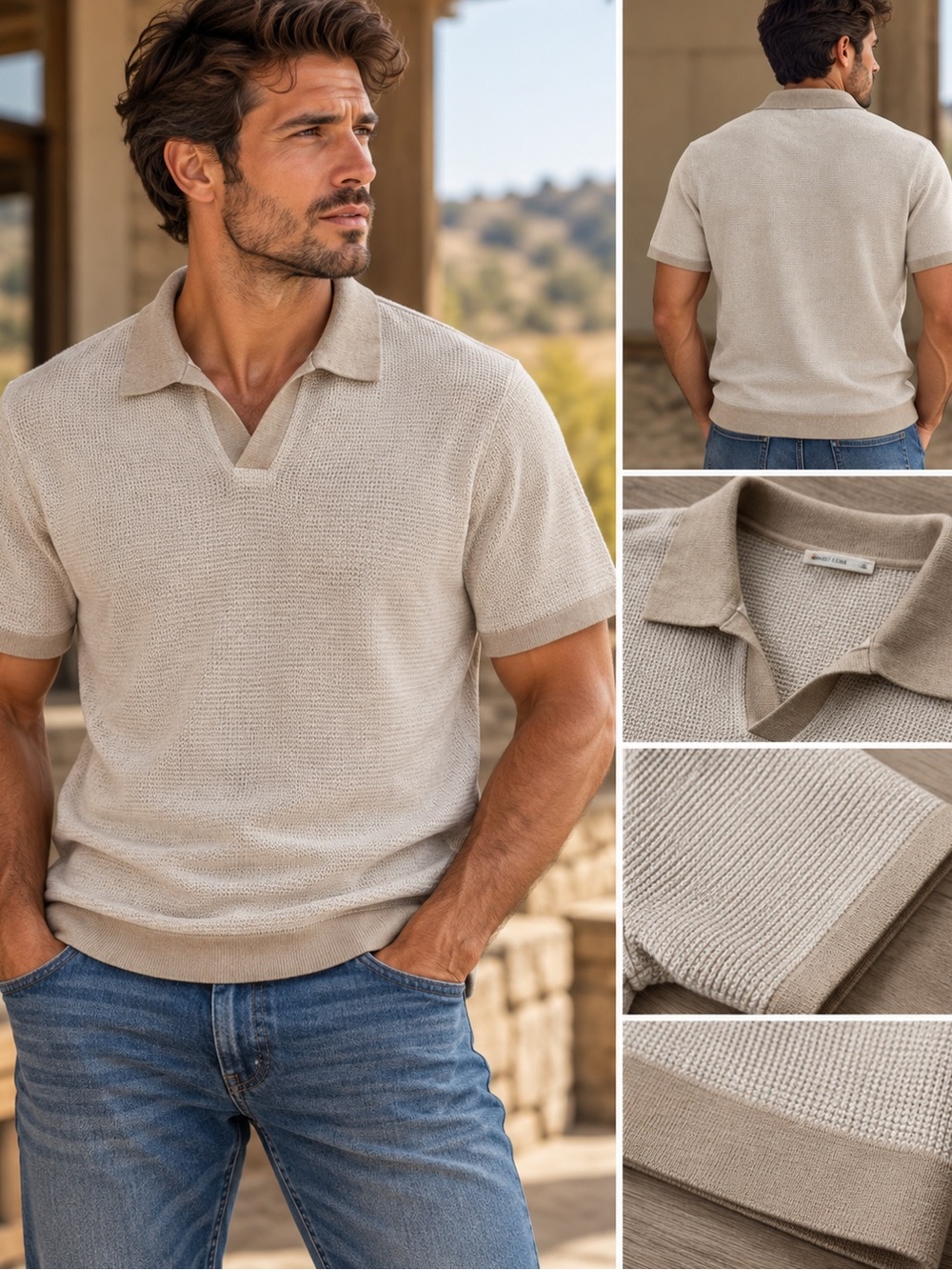 Marine Layer Men's Sandstone Knit Polo - Short Sleeve